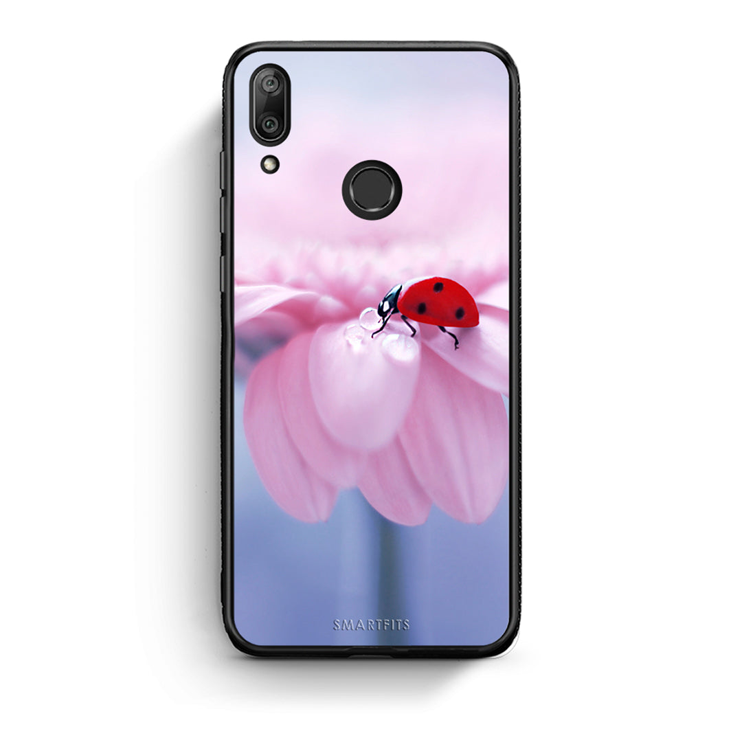Huawei Y7 2019 Ladybug Flower θήκη από τη Smartfits με σχέδιο στο πίσω μέρος και μαύρο περίβλημα | Smartphone case with colorful back and black bezels by Smartfits