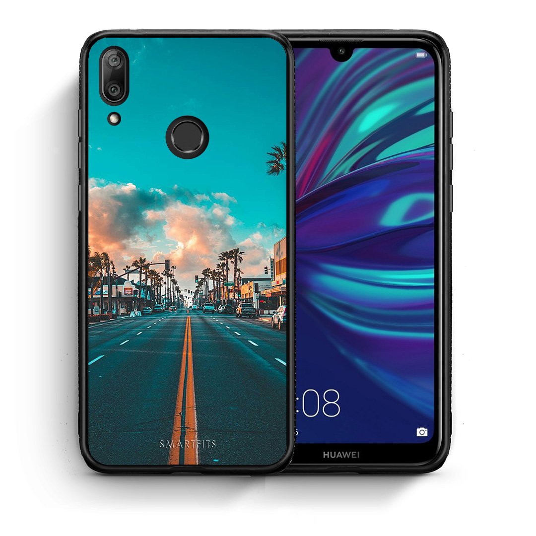 Θήκη Huawei Y7 2019 City Landscape από τη Smartfits με σχέδιο στο πίσω μέρος και μαύρο περίβλημα | Huawei Y7 2019 City Landscape case with colorful back and black bezels