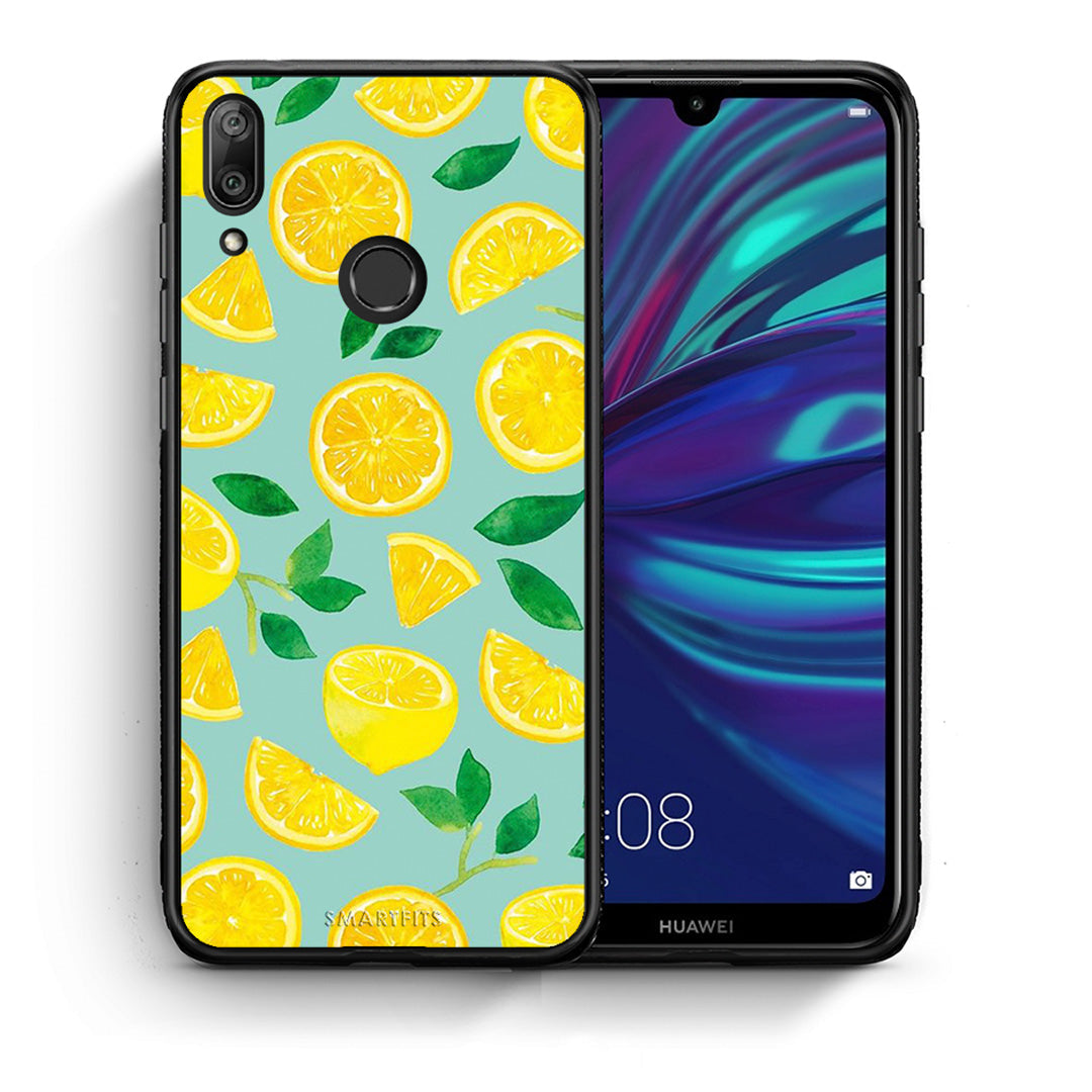 Θήκη Huawei Y7 2019 Lemons από τη Smartfits με σχέδιο στο πίσω μέρος και μαύρο περίβλημα | Huawei Y7 2019 Lemons case with colorful back and black bezels