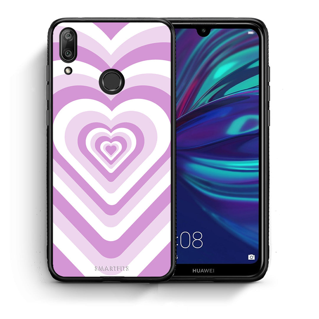 Θήκη Huawei Y7 2019 Lilac Hearts από τη Smartfits με σχέδιο στο πίσω μέρος και μαύρο περίβλημα | Huawei Y7 2019 Lilac Hearts case with colorful back and black bezels