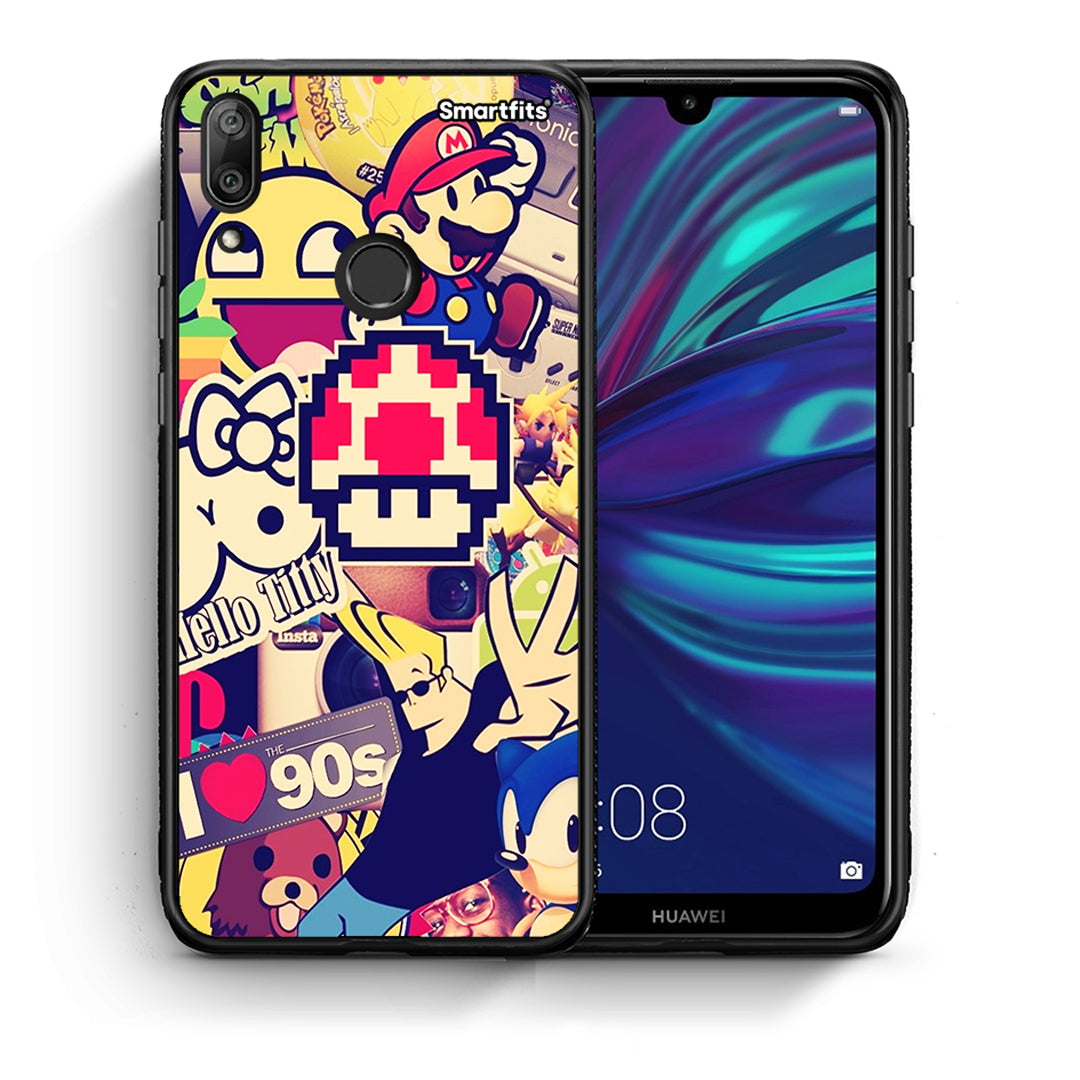 Θήκη Huawei Y7 2019 Love The 90s από τη Smartfits με σχέδιο στο πίσω μέρος και μαύρο περίβλημα | Huawei Y7 2019 Love The 90s case with colorful back and black bezels