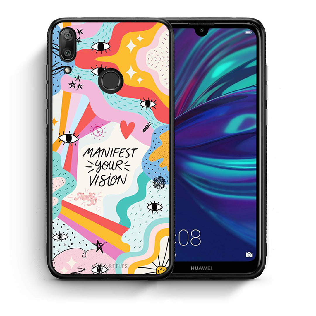 Θήκη Huawei Y7 2019 Manifest Your Vision από τη Smartfits με σχέδιο στο πίσω μέρος και μαύρο περίβλημα | Huawei Y7 2019 Manifest Your Vision case with colorful back and black bezels