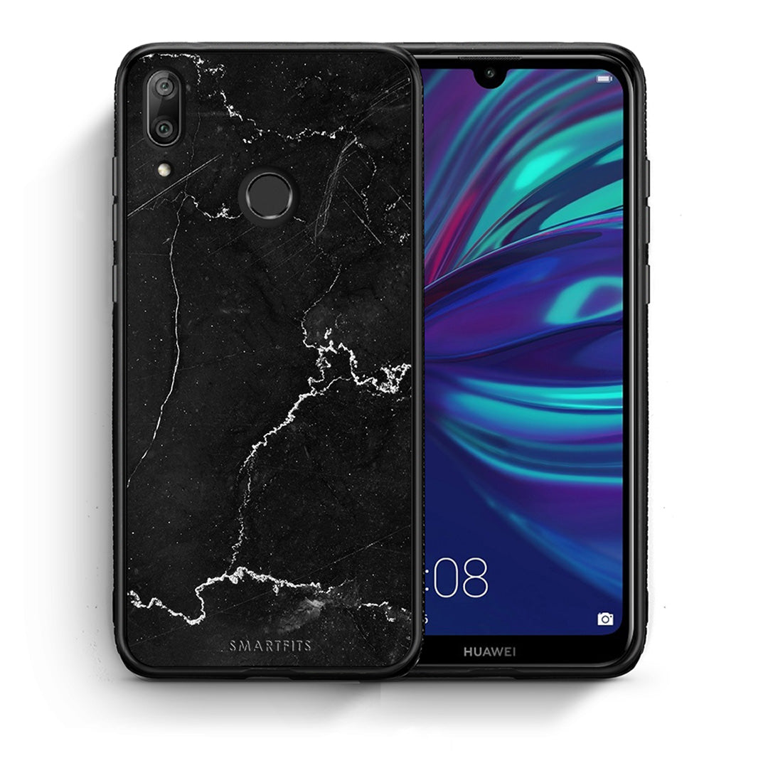 Θήκη Huawei Y7 2019 Marble Black από τη Smartfits με σχέδιο στο πίσω μέρος και μαύρο περίβλημα | Huawei Y7 2019 Marble Black case with colorful back and black bezels
