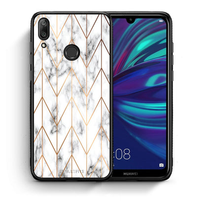 Θήκη Huawei Y7 2019 Gold Geometric Marble από τη Smartfits με σχέδιο στο πίσω μέρος και μαύρο περίβλημα | Huawei Y7 2019 Gold Geometric Marble case with colorful back and black bezels