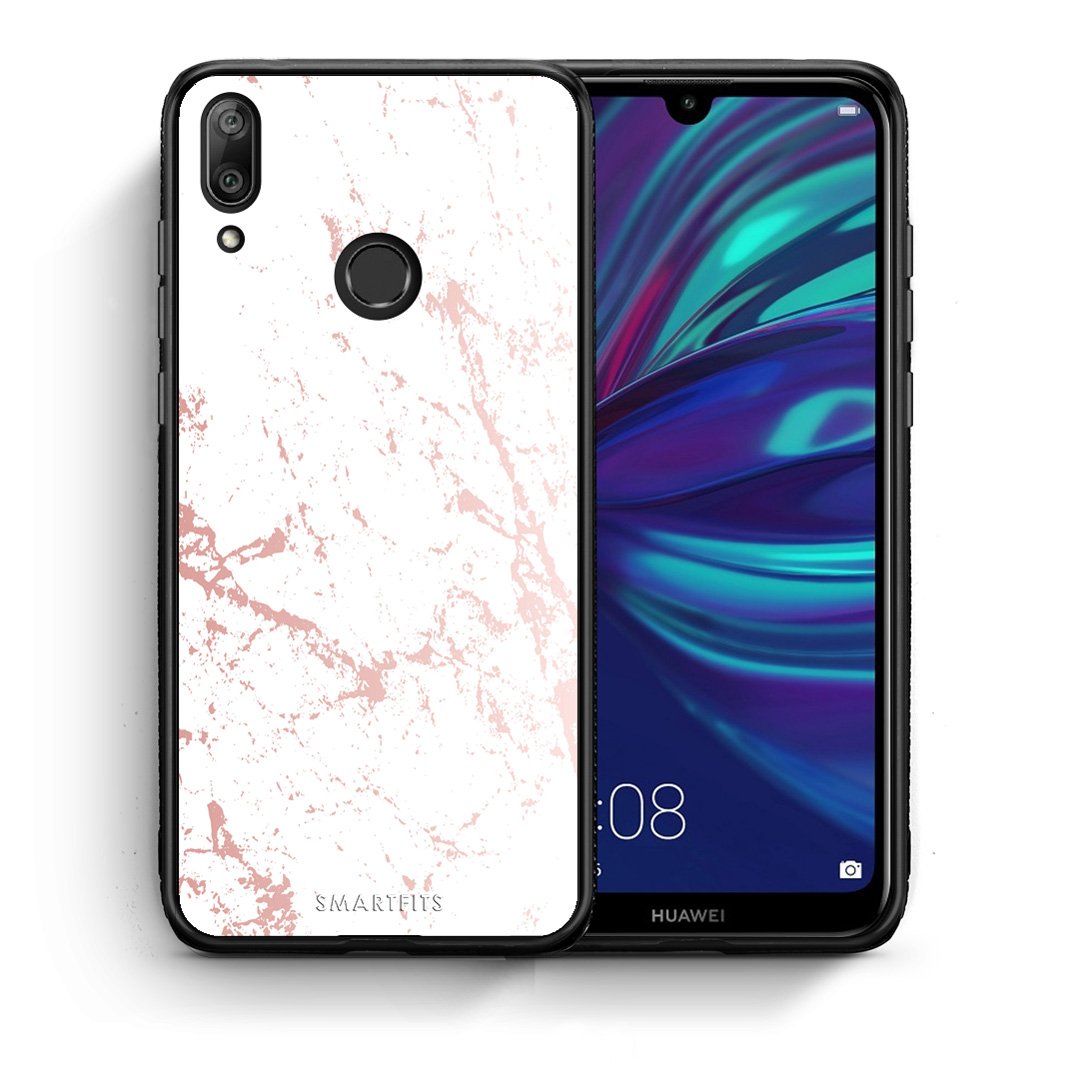 Θήκη Huawei Y7 2019 Pink Splash Marble από τη Smartfits με σχέδιο στο πίσω μέρος και μαύρο περίβλημα | Huawei Y7 2019 Pink Splash Marble case with colorful back and black bezels