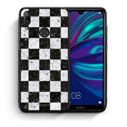 Θήκη Huawei Y7 2019 Square Geometric Marble από τη Smartfits με σχέδιο στο πίσω μέρος και μαύρο περίβλημα | Huawei Y7 2019 Square Geometric Marble case with colorful back and black bezels