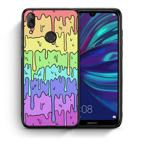 Θήκη Huawei Y7 2019 Melting Rainbow από τη Smartfits με σχέδιο στο πίσω μέρος και μαύρο περίβλημα | Huawei Y7 2019 Melting Rainbow case with colorful back and black bezels