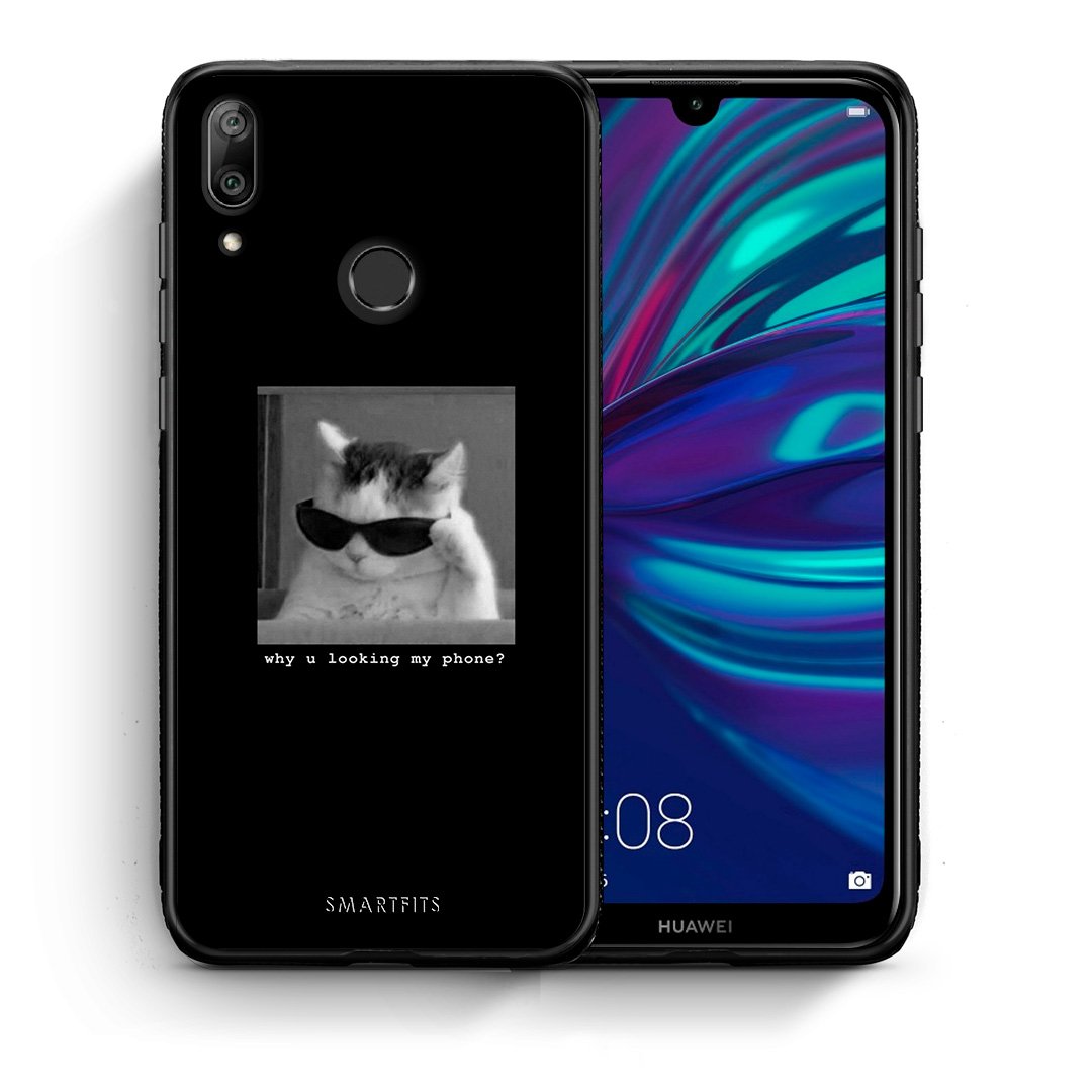 Θήκη Huawei Y7 2019 Meme Cat από τη Smartfits με σχέδιο στο πίσω μέρος και μαύρο περίβλημα | Huawei Y7 2019 Meme Cat case with colorful back and black bezels