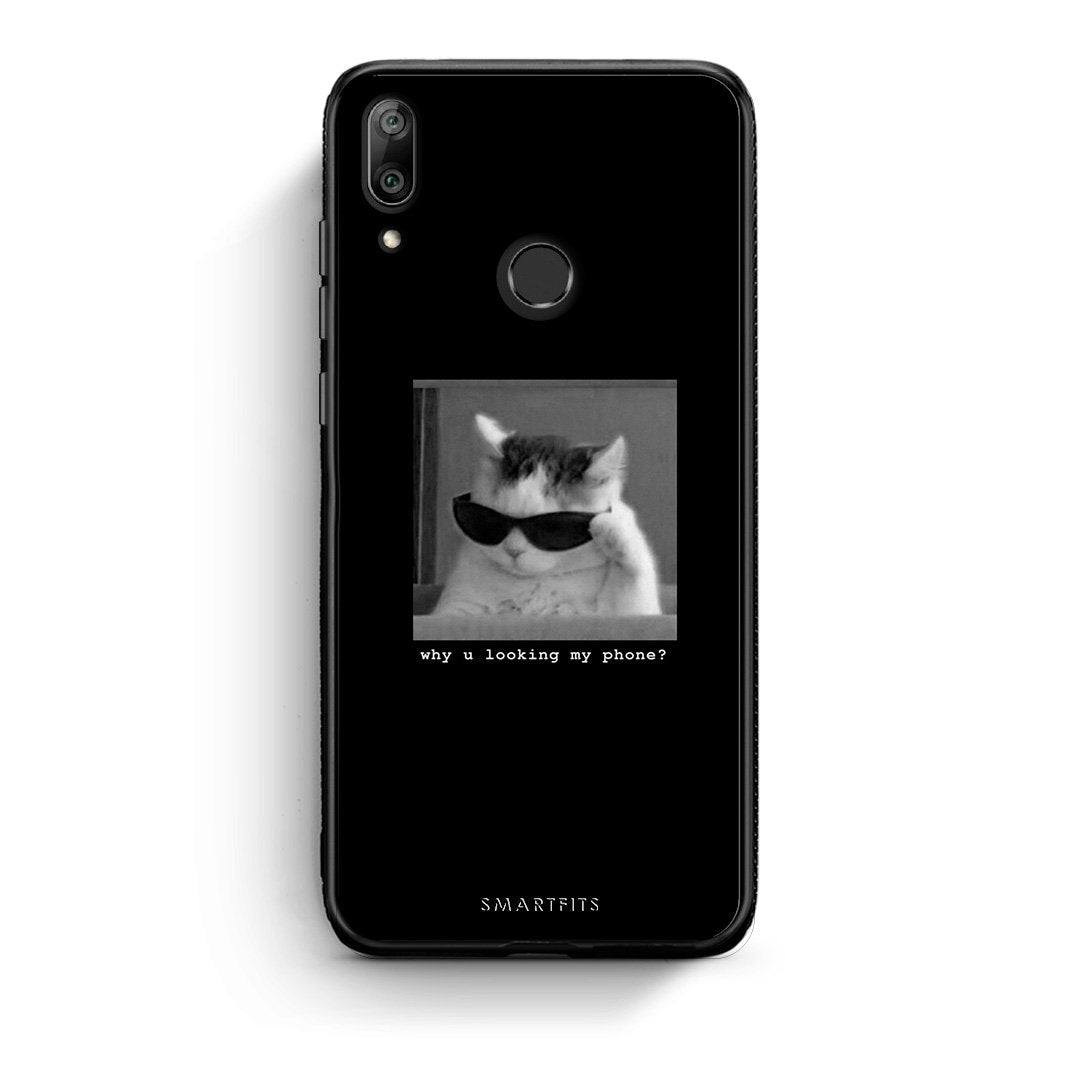 Huawei Y7 2019 Meme Cat θήκη από τη Smartfits με σχέδιο στο πίσω μέρος και μαύρο περίβλημα | Smartphone case with colorful back and black bezels by Smartfits