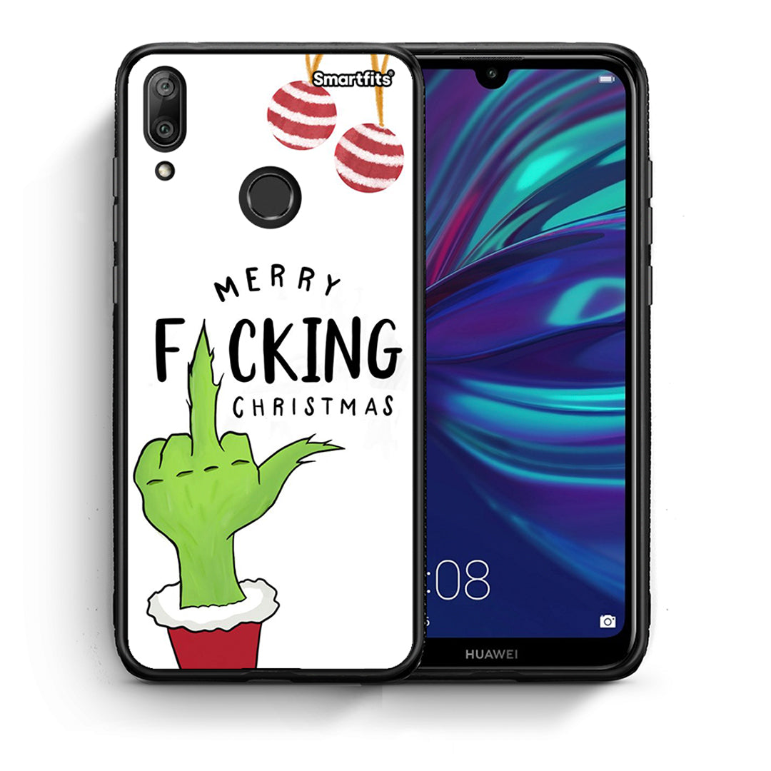 Θήκη Huawei Y7 2019 Merry F Xmas από τη Smartfits με σχέδιο στο πίσω μέρος και μαύρο περίβλημα | Huawei Y7 2019 Merry F Xmas case with colorful back and black bezels