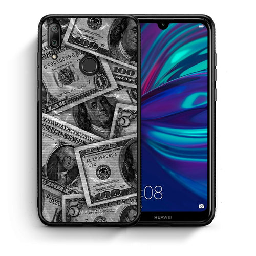 Θήκη Huawei Y7 2019 Money Dollars από τη Smartfits με σχέδιο στο πίσω μέρος και μαύρο περίβλημα | Huawei Y7 2019 Money Dollars case with colorful back and black bezels
