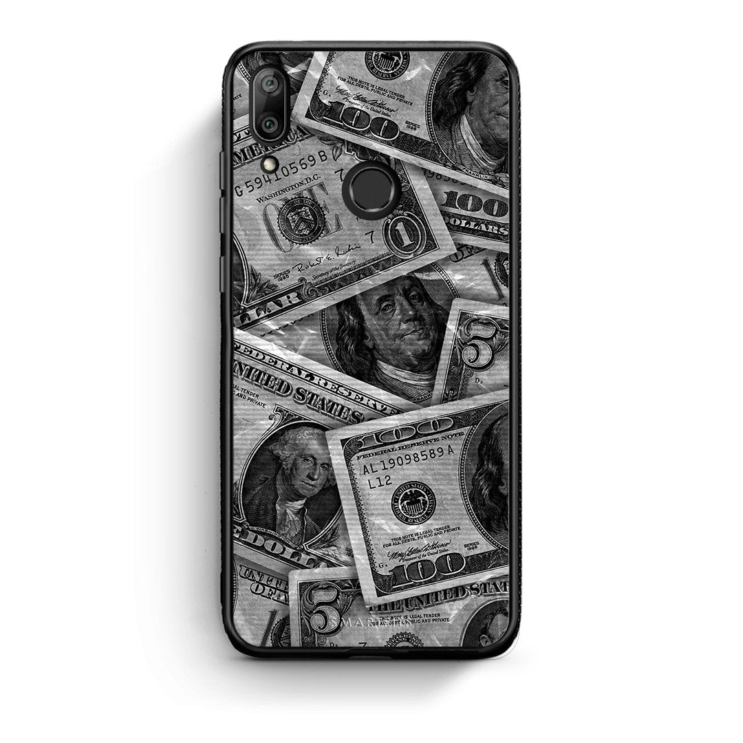 Huawei Y7 2019 Money Dollars θήκη από τη Smartfits με σχέδιο στο πίσω μέρος και μαύρο περίβλημα | Smartphone case with colorful back and black bezels by Smartfits