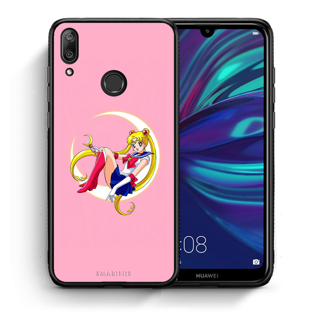 Θήκη Huawei Y7 2019 Moon Girl από τη Smartfits με σχέδιο στο πίσω μέρος και μαύρο περίβλημα | Huawei Y7 2019 Moon Girl case with colorful back and black bezels