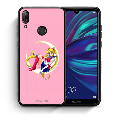 Θήκη Huawei Y7 2019 Moon Girl από τη Smartfits με σχέδιο στο πίσω μέρος και μαύρο περίβλημα | Huawei Y7 2019 Moon Girl case with colorful back and black bezels