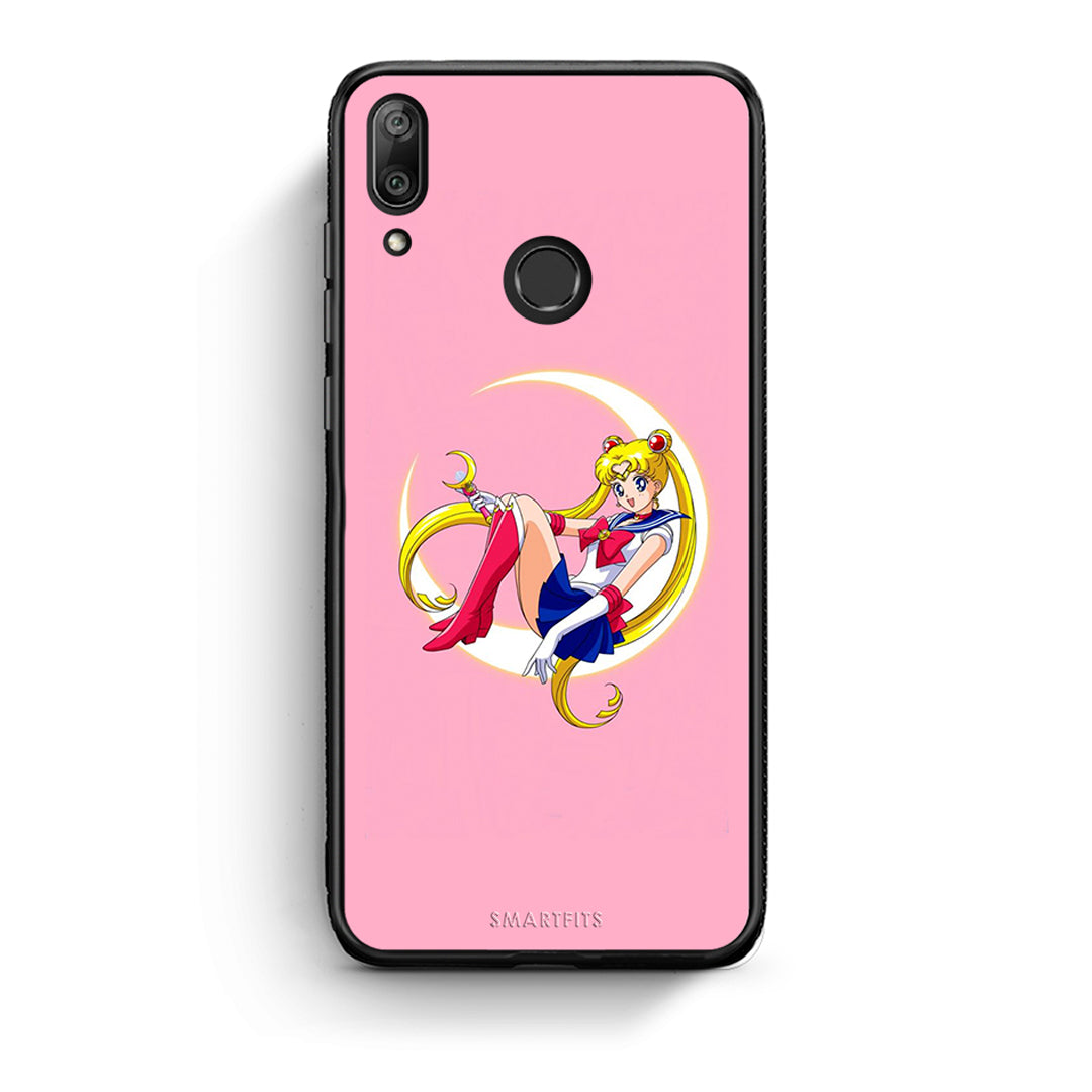 Huawei Y7 2019 Moon Girl θήκη από τη Smartfits με σχέδιο στο πίσω μέρος και μαύρο περίβλημα | Smartphone case with colorful back and black bezels by Smartfits