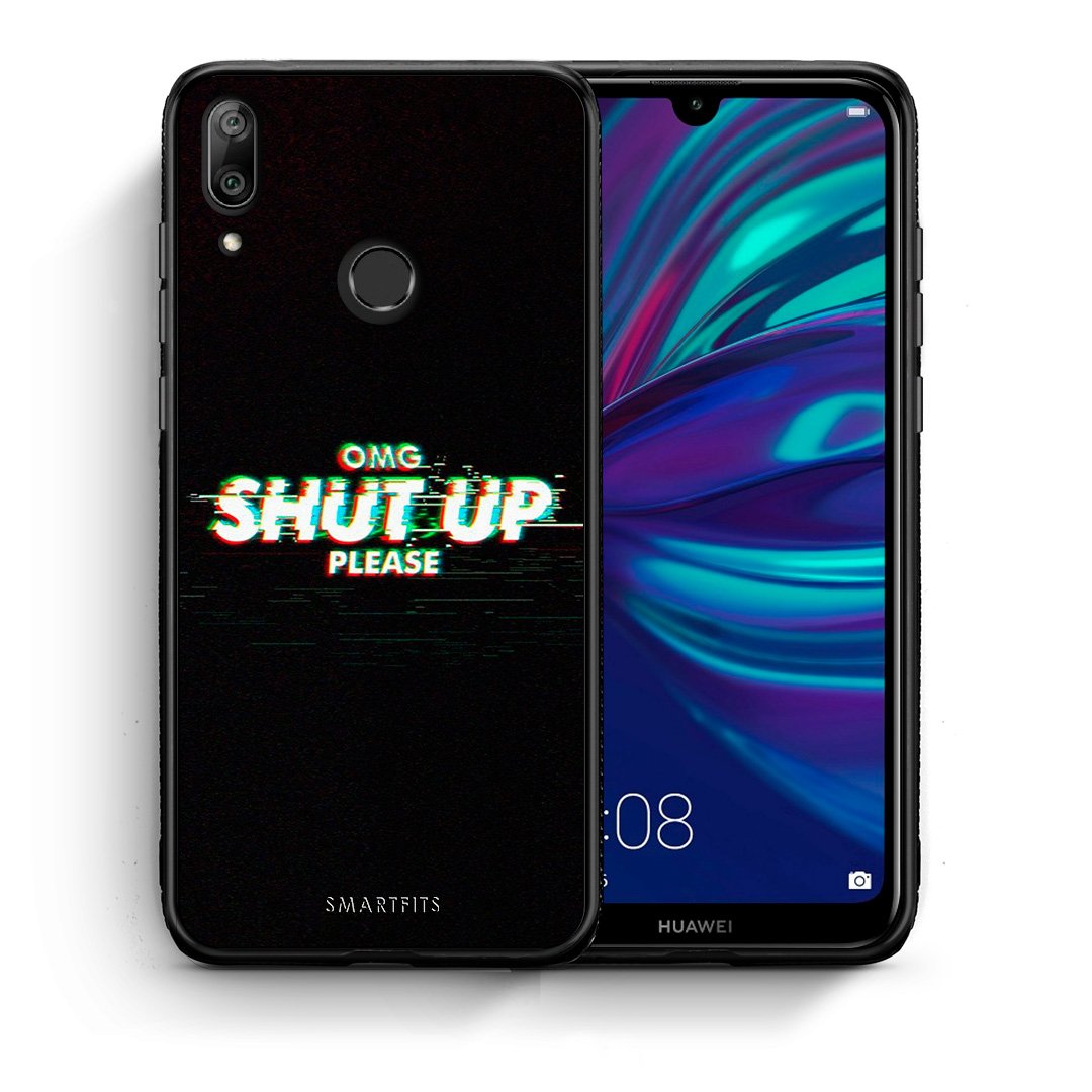 Θήκη Huawei Y7 2019 OMG ShutUp από τη Smartfits με σχέδιο στο πίσω μέρος και μαύρο περίβλημα | Huawei Y7 2019 OMG ShutUp case with colorful back and black bezels