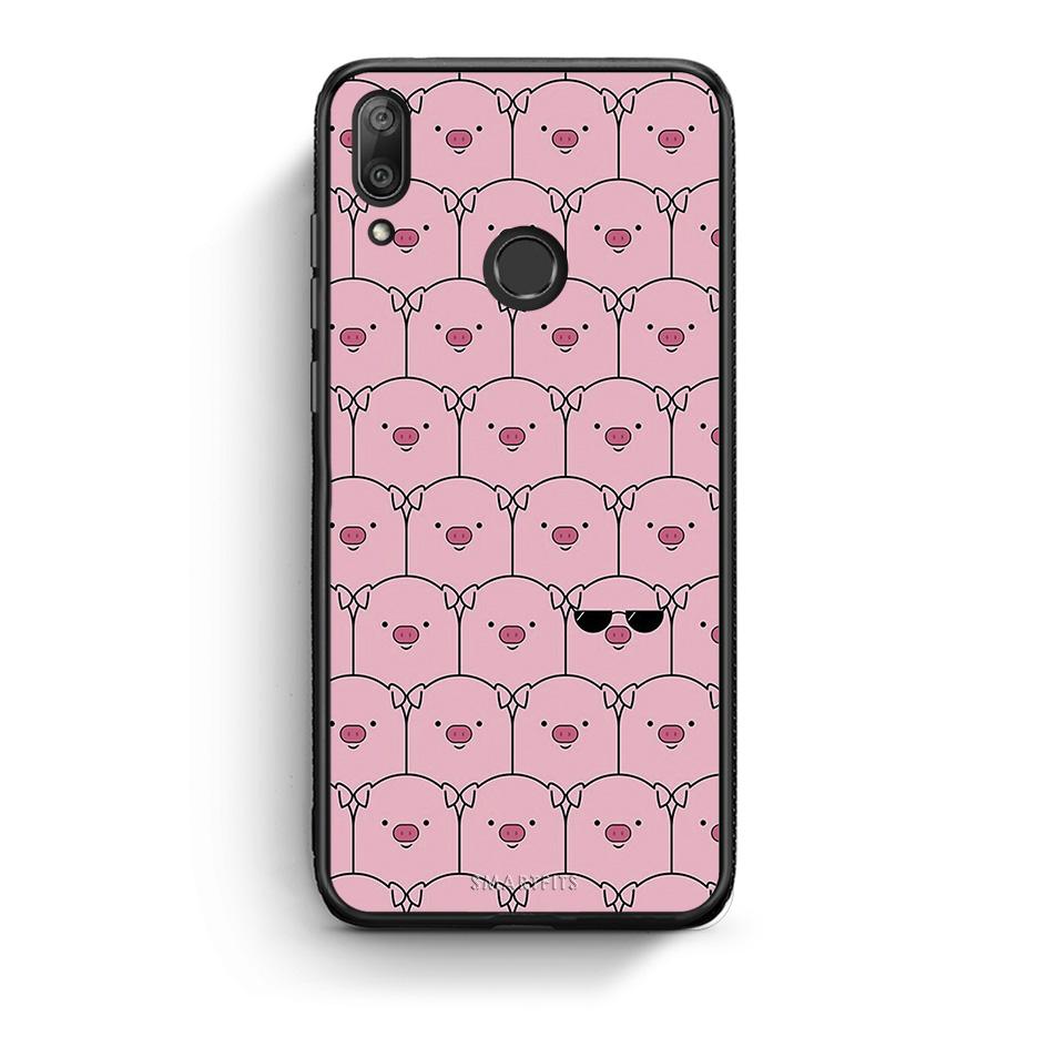 Huawei Y7 2019 Pig Glasses θήκη από τη Smartfits με σχέδιο στο πίσω μέρος και μαύρο περίβλημα | Smartphone case with colorful back and black bezels by Smartfits