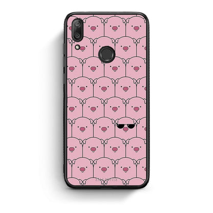 Huawei Y7 2019 Pig Glasses θήκη από τη Smartfits με σχέδιο στο πίσω μέρος και μαύρο περίβλημα | Smartphone case with colorful back and black bezels by Smartfits