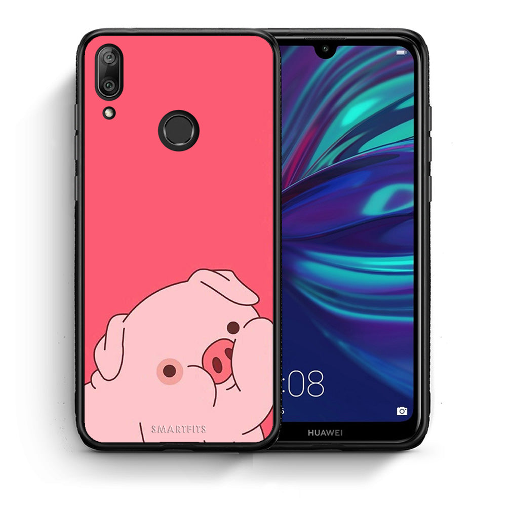 Θήκη Αγίου Βαλεντίνου Huawei Y7 2019 Pig Love 1 από τη Smartfits με σχέδιο στο πίσω μέρος και μαύρο περίβλημα | Huawei Y7 2019 Pig Love 1 case with colorful back and black bezels