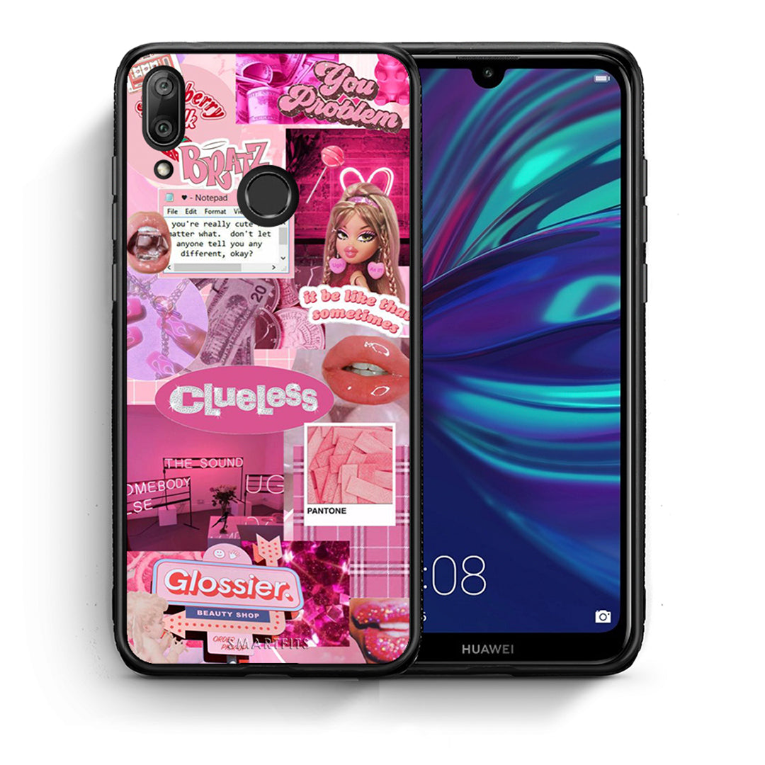 Θήκη Αγίου Βαλεντίνου Huawei Y7 2019 Pink Love από τη Smartfits με σχέδιο στο πίσω μέρος και μαύρο περίβλημα | Huawei Y7 2019 Pink Love case with colorful back and black bezels