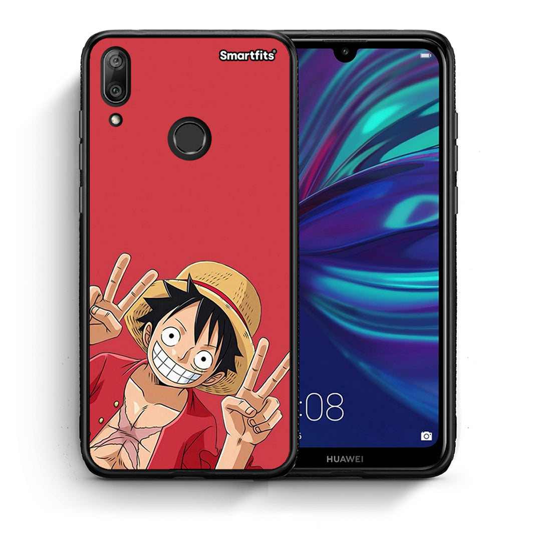 Θήκη Huawei Y7 2019 Pirate Luffy από τη Smartfits με σχέδιο στο πίσω μέρος και μαύρο περίβλημα | Huawei Y7 2019 Pirate Luffy case with colorful back and black bezels