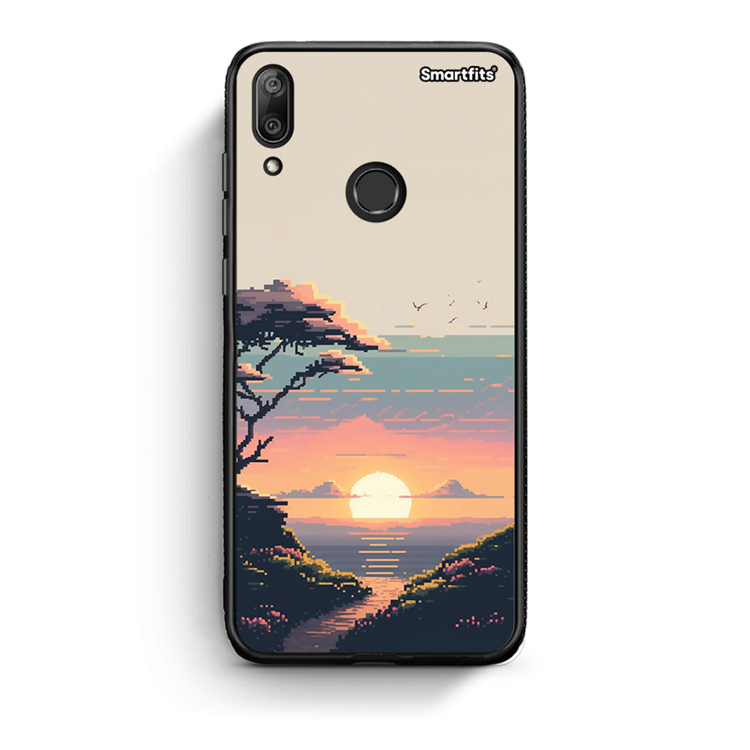 Huawei Y7 2019 Pixel Sunset Θήκη από τη Smartfits με σχέδιο στο πίσω μέρος και μαύρο περίβλημα | Smartphone case with colorful back and black bezels by Smartfits