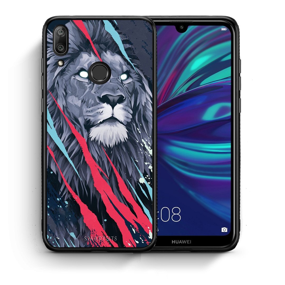 Θήκη Huawei Y7 2019 Lion Designer PopArt από τη Smartfits με σχέδιο στο πίσω μέρος και μαύρο περίβλημα | Huawei Y7 2019 Lion Designer PopArt case with colorful back and black bezels