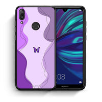 Thumbnail for Θήκη Αγίου Βαλεντίνου Huawei Y7 2019 Purple Mariposa από τη Smartfits με σχέδιο στο πίσω μέρος και μαύρο περίβλημα | Huawei Y7 2019 Purple Mariposa case with colorful back and black bezels