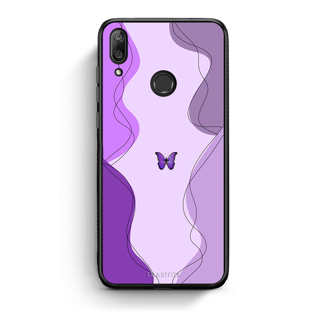 Huawei Y7 2019 Purple Mariposa Θήκη Αγίου Βαλεντίνου από τη Smartfits με σχέδιο στο πίσω μέρος και μαύρο περίβλημα | Smartphone case with colorful back and black bezels by Smartfits