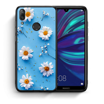 Θήκη Huawei Y7 2019 Real Daisies από τη Smartfits με σχέδιο στο πίσω μέρος και μαύρο περίβλημα | Huawei Y7 2019 Real Daisies case with colorful back and black bezels