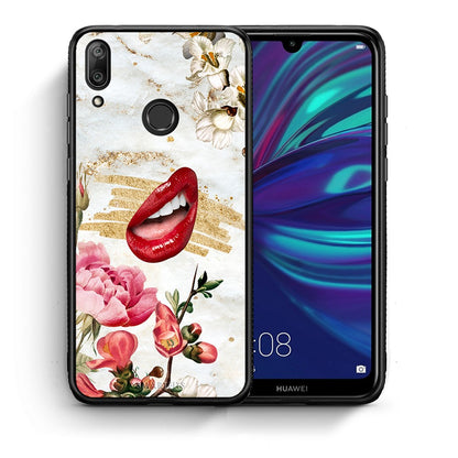 Θήκη Huawei Y7 2019 Red Lips από τη Smartfits με σχέδιο στο πίσω μέρος και μαύρο περίβλημα | Huawei Y7 2019 Red Lips case with colorful back and black bezels