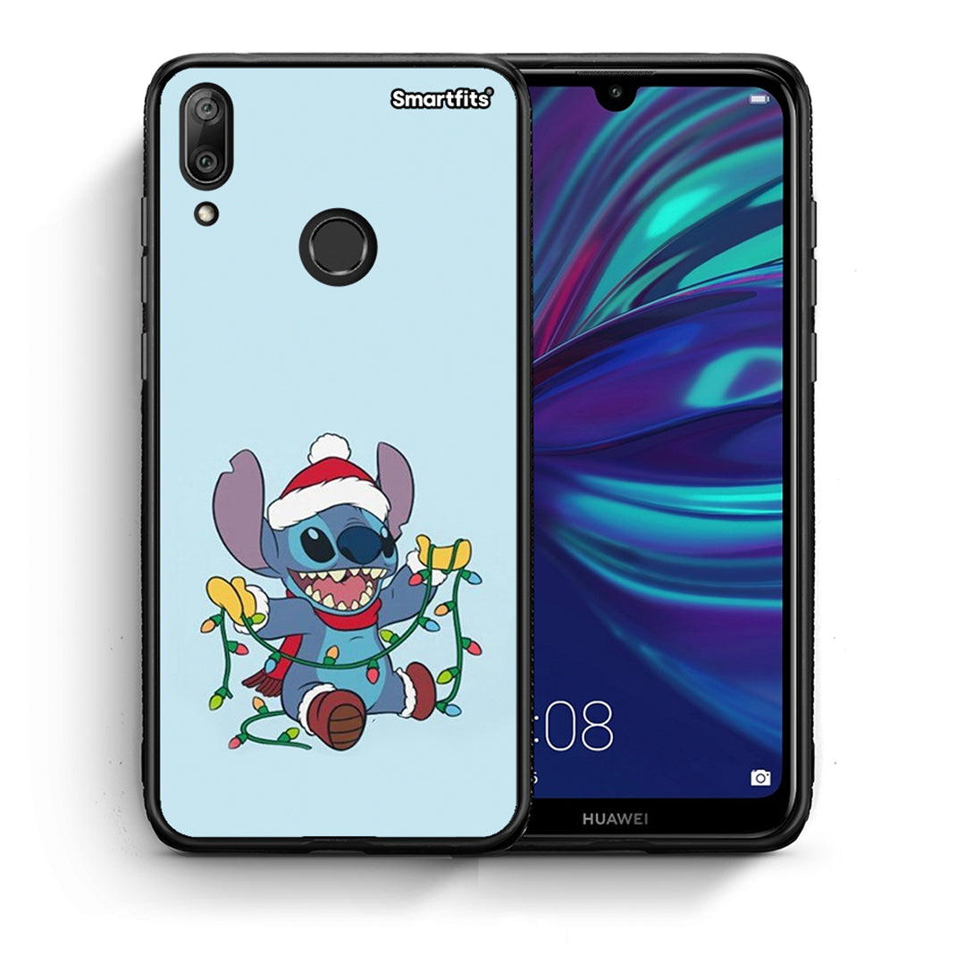 Θήκη Huawei Y7 2019 Santa Stich από τη Smartfits με σχέδιο στο πίσω μέρος και μαύρο περίβλημα | Huawei Y7 2019 Santa Stich case with colorful back and black bezels
