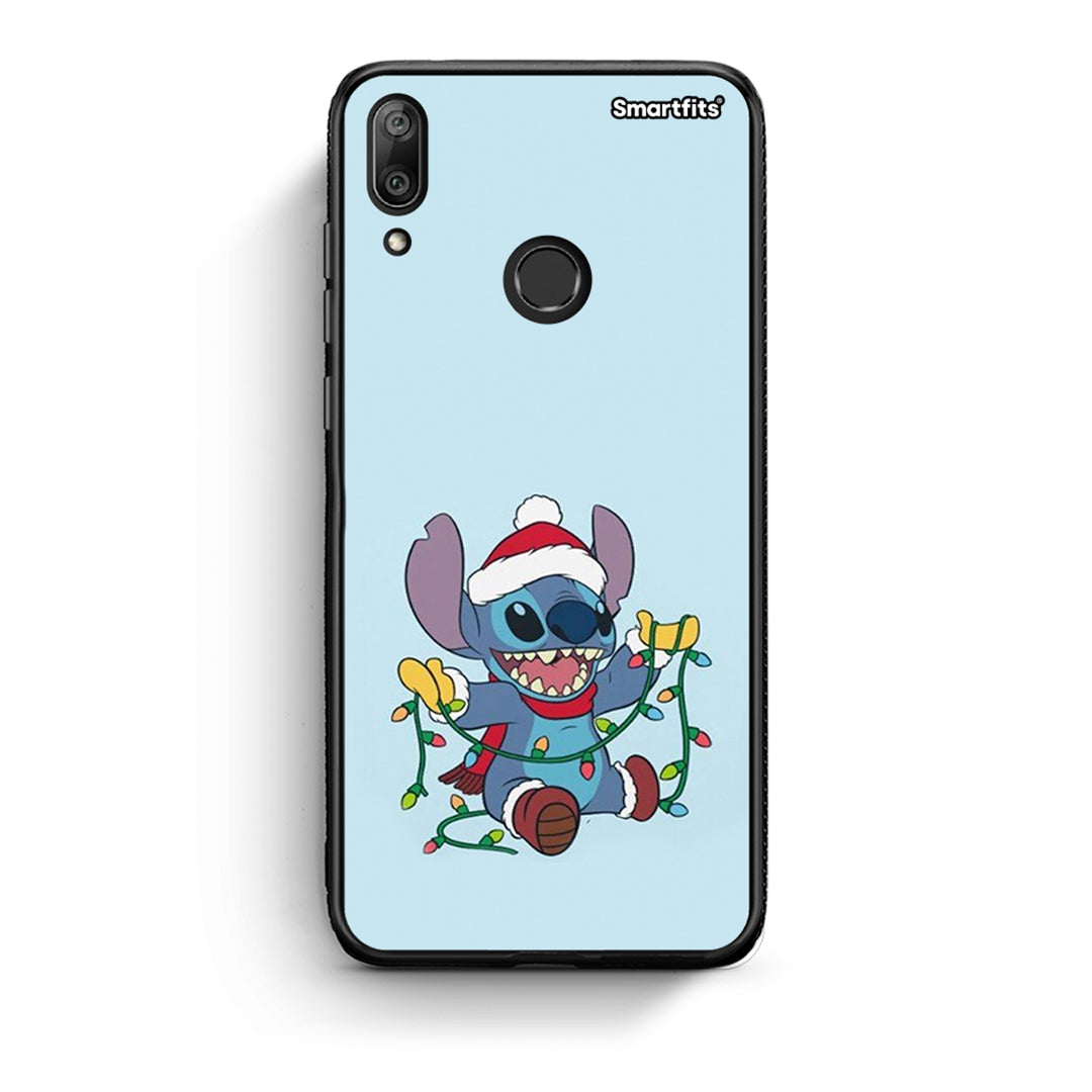 Huawei Y7 2019 Santa Stich θήκη από τη Smartfits με σχέδιο στο πίσω μέρος και μαύρο περίβλημα | Smartphone case with colorful back and black bezels by Smartfits