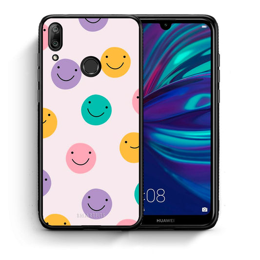 Θήκη Huawei Y7 2019 Smiley Faces από τη Smartfits με σχέδιο στο πίσω μέρος και μαύρο περίβλημα | Huawei Y7 2019 Smiley Faces case with colorful back and black bezels