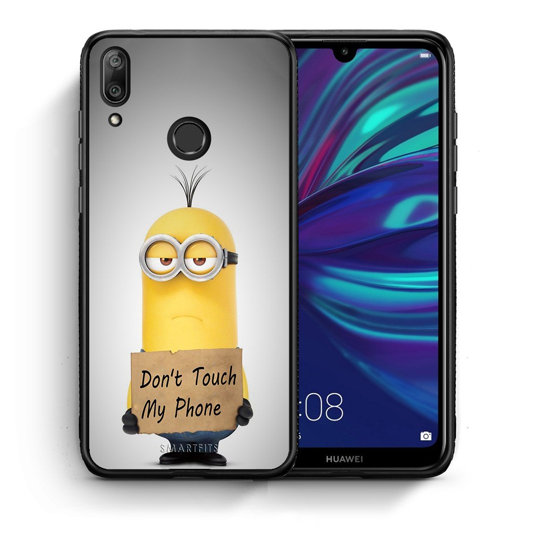 Θήκη Huawei Y7 2019 Minion Text από τη Smartfits με σχέδιο στο πίσω μέρος και μαύρο περίβλημα | Huawei Y7 2019 Minion Text case with colorful back and black bezels