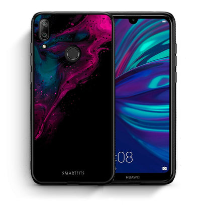 Θήκη Huawei Y7 2019 Pink Black Watercolor από τη Smartfits με σχέδιο στο πίσω μέρος και μαύρο περίβλημα | Huawei Y7 2019 Pink Black Watercolor case with colorful back and black bezels