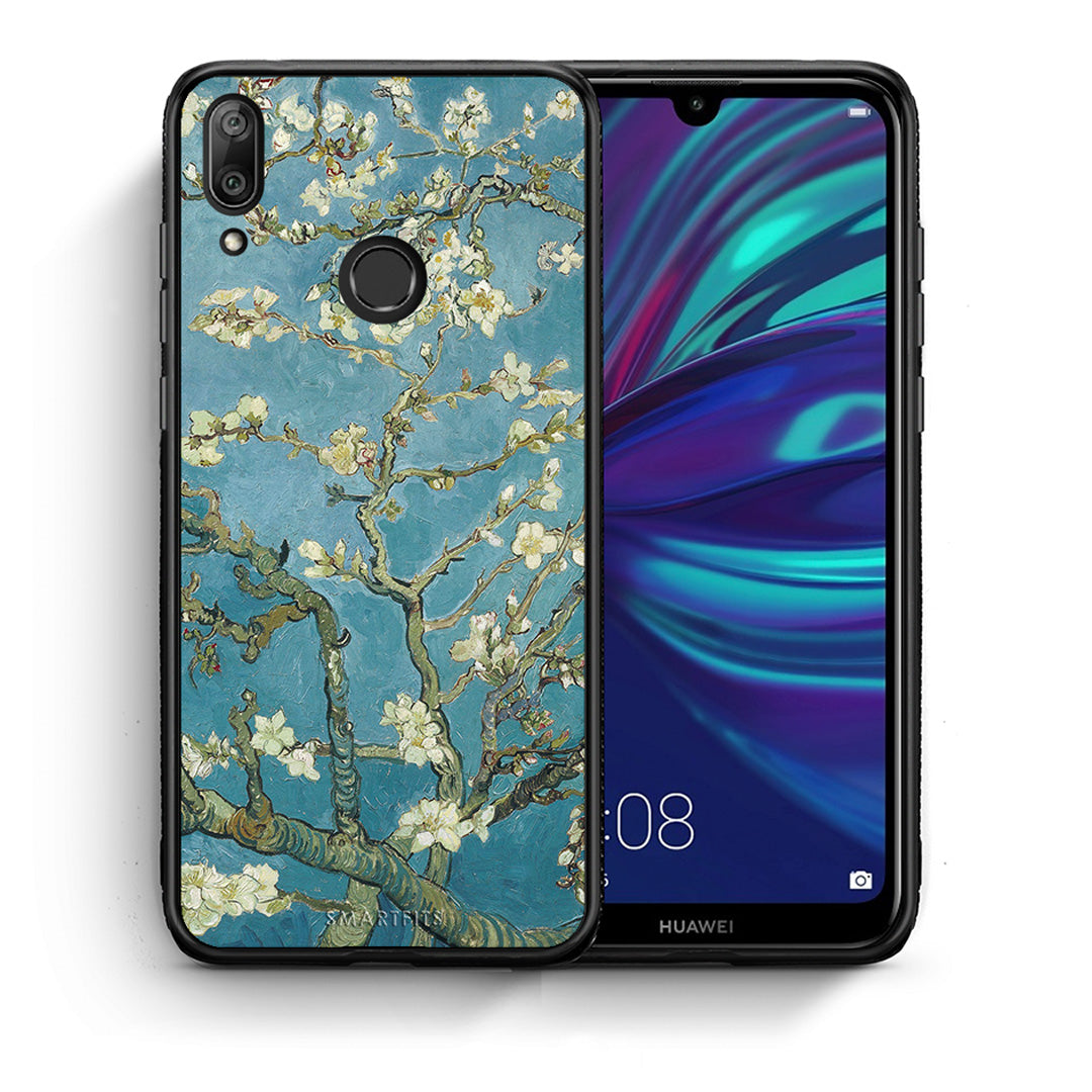 Θήκη Huawei Y7 2019 White Blossoms από τη Smartfits με σχέδιο στο πίσω μέρος και μαύρο περίβλημα | Huawei Y7 2019 White Blossoms case with colorful back and black bezels