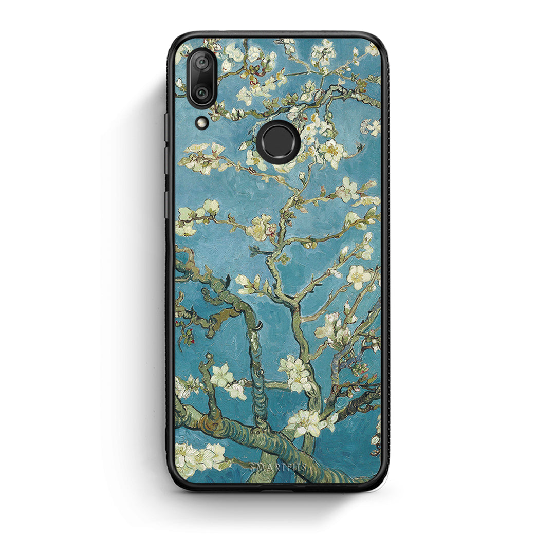 Huawei Y7 2019 White Blossoms θήκη από τη Smartfits με σχέδιο στο πίσω μέρος και μαύρο περίβλημα | Smartphone case with colorful back and black bezels by Smartfits