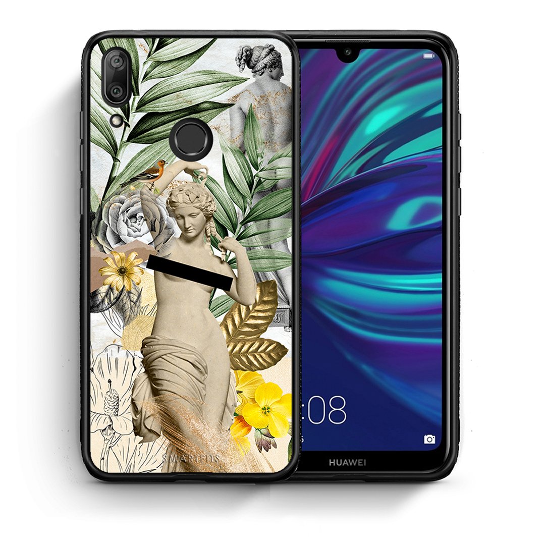 Θήκη Huawei Y7 2019 Woman Statue από τη Smartfits με σχέδιο στο πίσω μέρος και μαύρο περίβλημα | Huawei Y7 2019 Woman Statue case with colorful back and black bezels