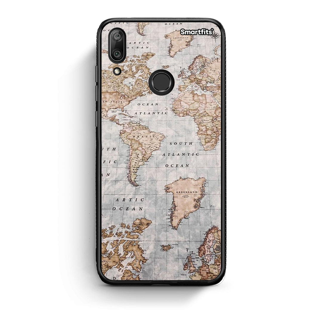 Huawei Y7 2019 World Map Θήκη από τη Smartfits με σχέδιο στο πίσω μέρος και μαύρο περίβλημα | Smartphone case with colorful back and black bezels by Smartfits