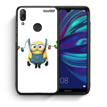 Θήκη Huawei Y7 2019 Xmas Minion Lights από τη Smartfits με σχέδιο στο πίσω μέρος και μαύρο περίβλημα | Huawei Y7 2019 Xmas Minion Lights case with colorful back and black bezels