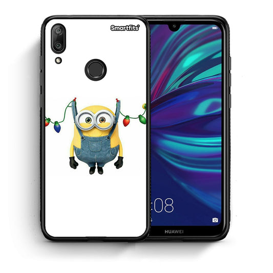 Θήκη Huawei Y7 2019 Xmas Minion Lights από τη Smartfits με σχέδιο στο πίσω μέρος και μαύρο περίβλημα | Huawei Y7 2019 Xmas Minion Lights case with colorful back and black bezels