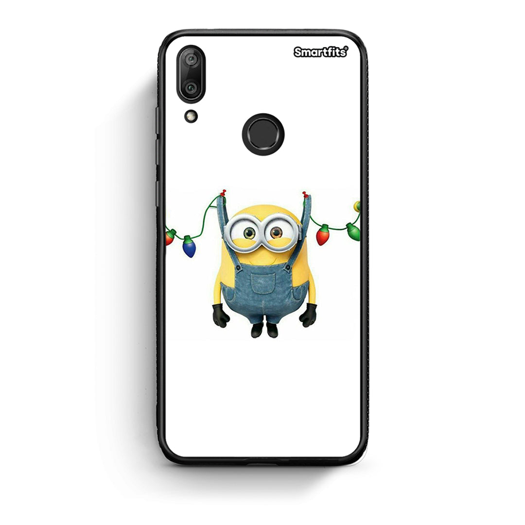 Huawei Y7 2019 Xmas Minion Lights θήκη από τη Smartfits με σχέδιο στο πίσω μέρος και μαύρο περίβλημα | Smartphone case with colorful back and black bezels by Smartfits