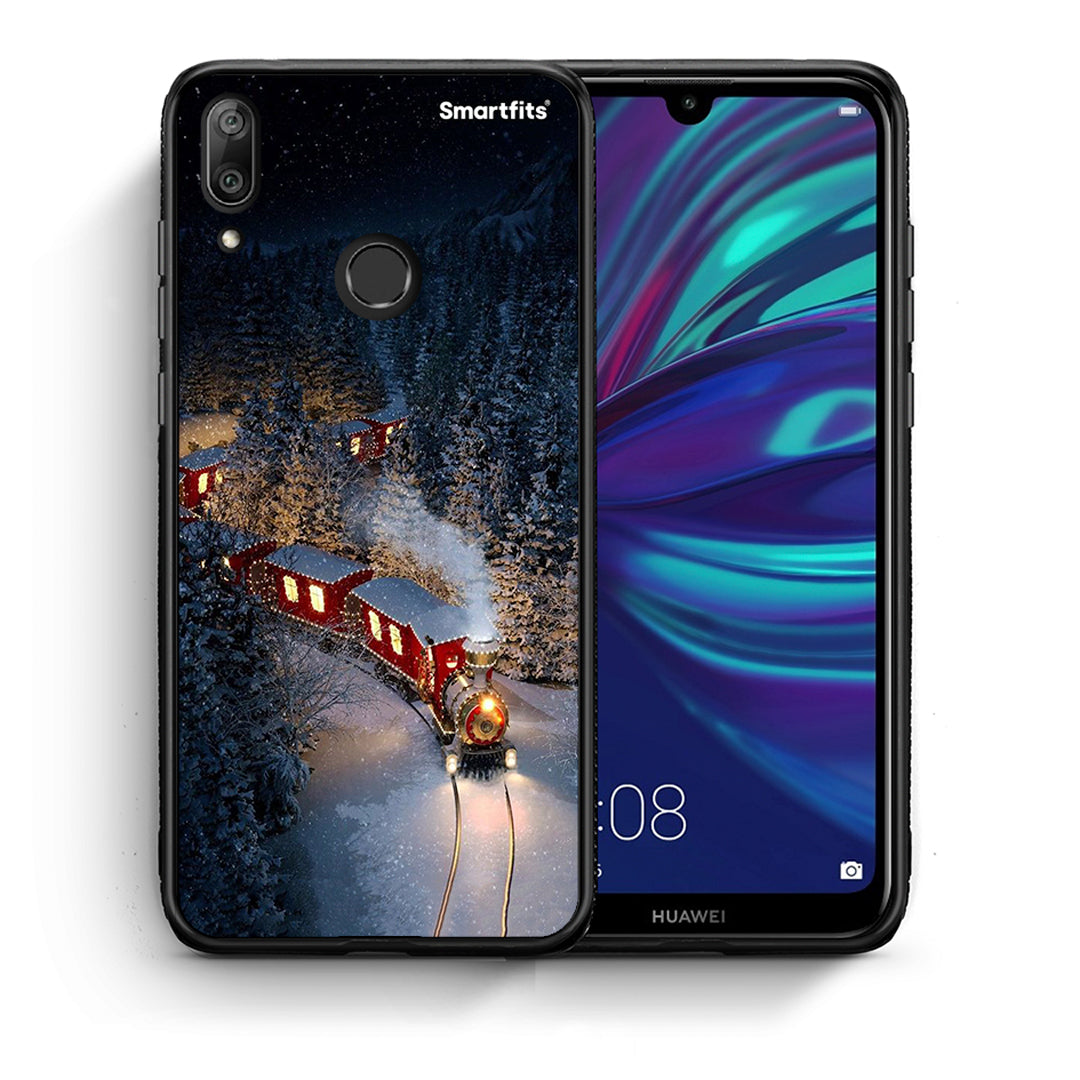 Θήκη Huawei Y7 2019 Xmas Train από τη Smartfits με σχέδιο στο πίσω μέρος και μαύρο περίβλημα | Huawei Y7 2019 Xmas Train case with colorful back and black bezels