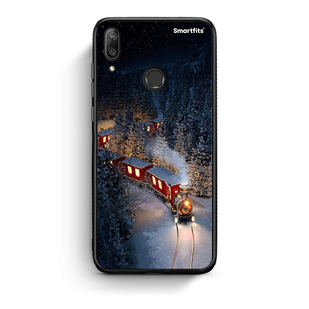 Huawei Y7 2019 Xmas Train θήκη από τη Smartfits με σχέδιο στο πίσω μέρος και μαύρο περίβλημα | Smartphone case with colorful back and black bezels by Smartfits