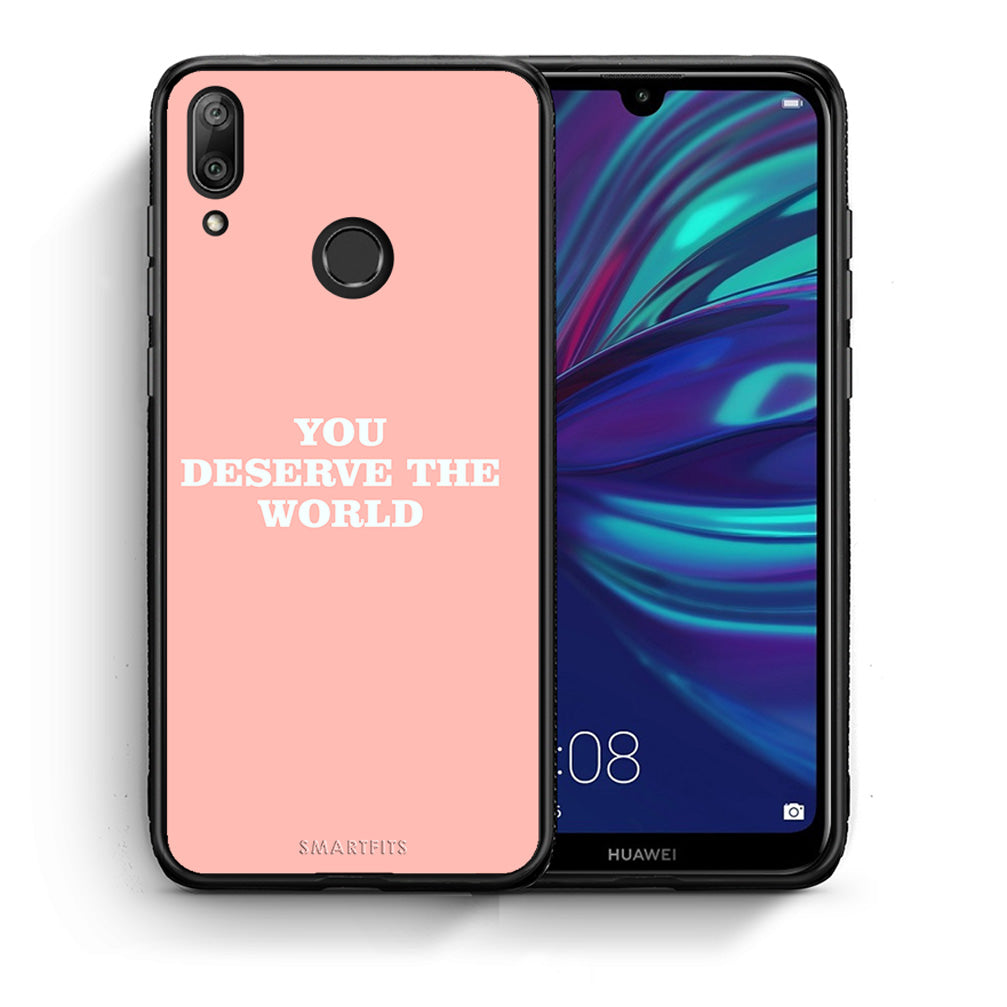 Θήκη Αγίου Βαλεντίνου Huawei Y7 2019 You Deserve The World από τη Smartfits με σχέδιο στο πίσω μέρος και μαύρο περίβλημα | Huawei Y7 2019 You Deserve The World case with colorful back and black bezels