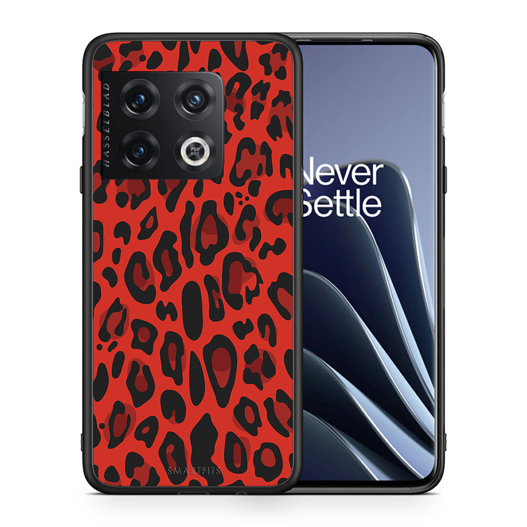 Θήκη OnePlus 10 Pro Red Leopard Animal από τη Smartfits με σχέδιο στο πίσω μέρος και μαύρο περίβλημα | OnePlus 10 Pro Red Leopard Animal case with colorful back and black bezels