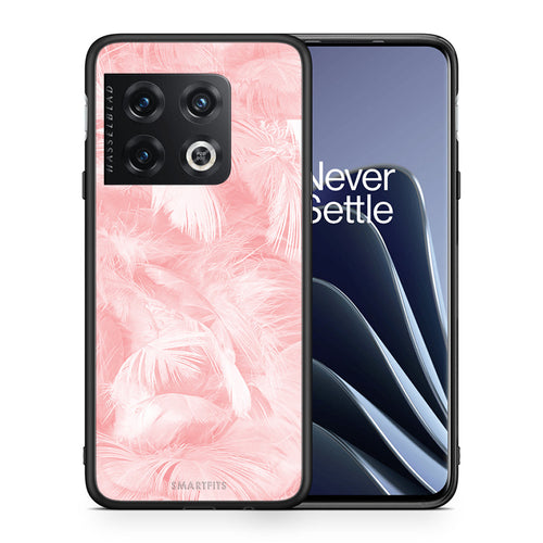 Θήκη OnePlus 10 Pro Pink Feather Boho από τη Smartfits με σχέδιο στο πίσω μέρος και μαύρο περίβλημα | OnePlus 10 Pro Pink Feather Boho case with colorful back and black bezels