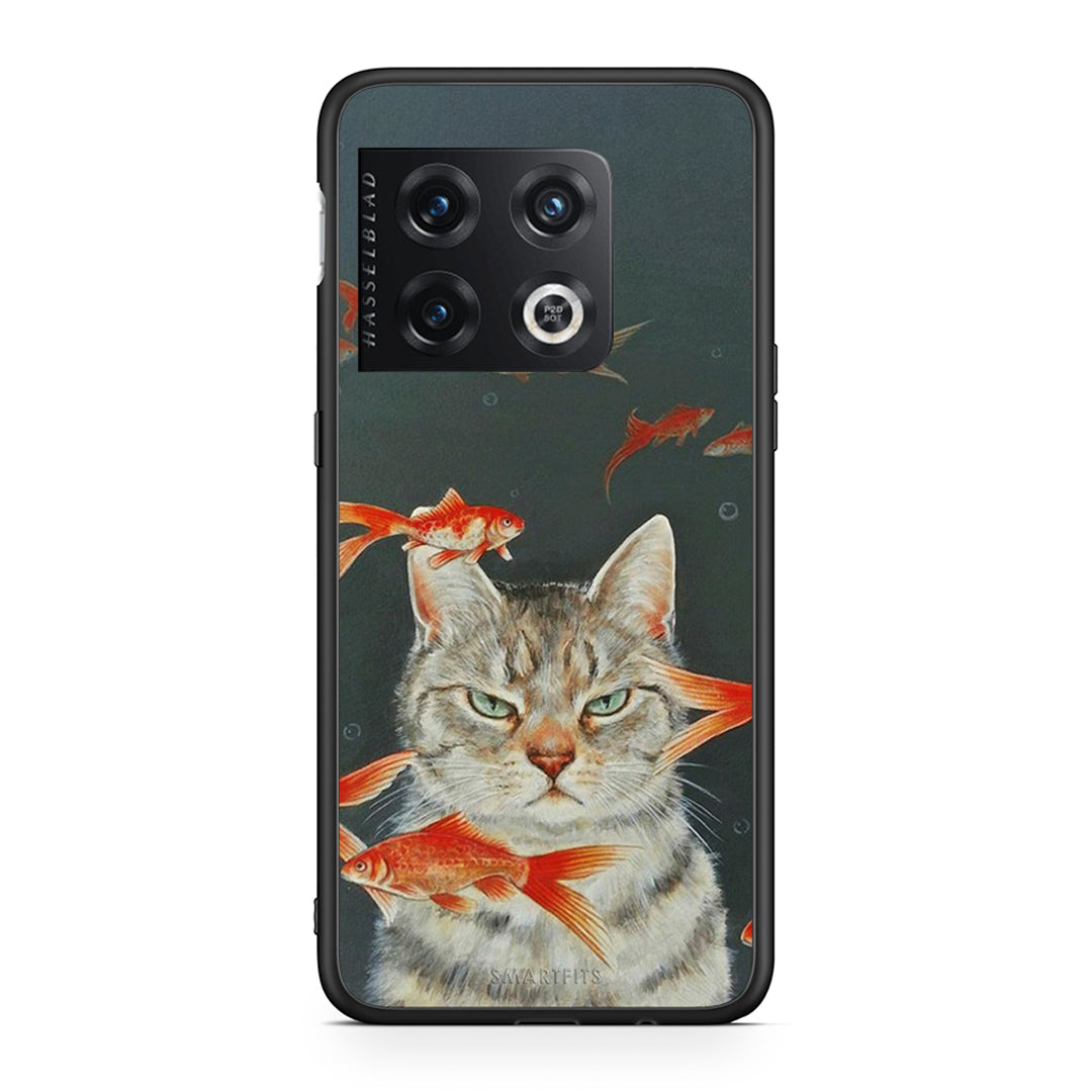 OnePlus 10 Pro Cat Goldfish θήκη από τη Smartfits με σχέδιο στο πίσω μέρος και μαύρο περίβλημα | Smartphone case with colorful back and black bezels by Smartfits
