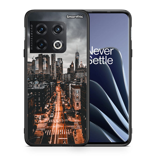 Θήκη OnePlus 10 Pro City Lights από τη Smartfits με σχέδιο στο πίσω μέρος και μαύρο περίβλημα | OnePlus 10 Pro City Lights case with colorful back and black bezels